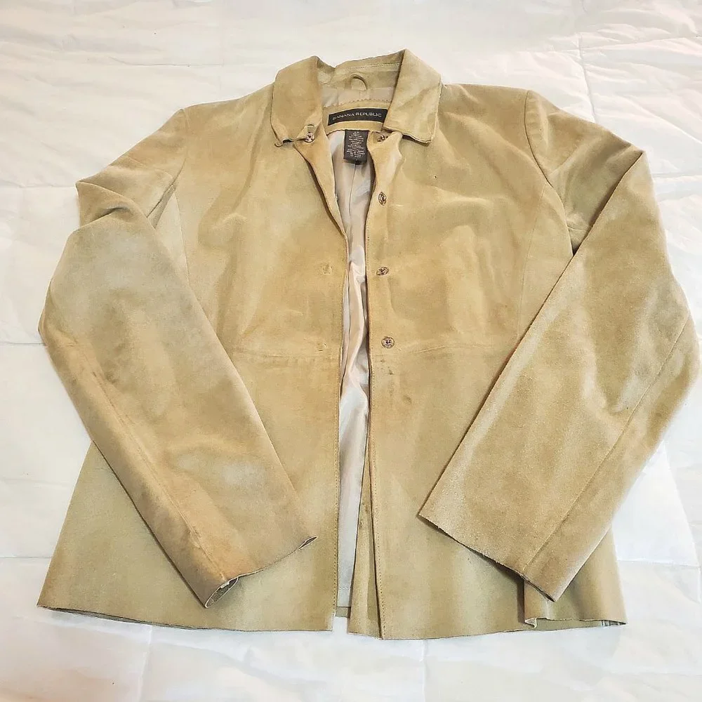 BANANA REPUBLIC Genuine Suede Jacket - Light Camel - Vintage - Picture 3 of 11